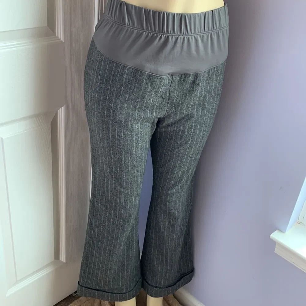 Maternity Bootcut Dress Pants Gray Pinstripe S